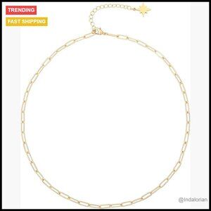 18K Gold Plated Paperclip Chain Choker with Freshwater Cultured Biwa Pearl